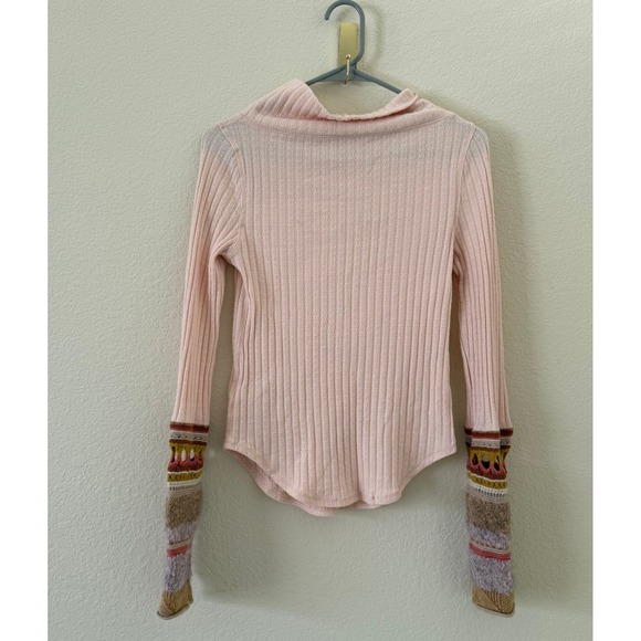 Free People Women's Blush Pink Mixed Up Cuff Pullover Sweater Size Small Boho - Picture 3 of 7